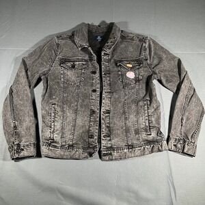 George Acid Wash Denim Jacket Patches Pins Rocker Punk Emo Goth Grunge Medium‎